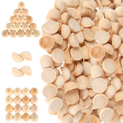 400 Stück Halbkugeln aus Holz, 2 cm, unbearbeitet, naturbelassen, halbrunde Holzperlen, geteilte Holzkugeln für DIY-Projekte und Bastelarbeiten, bemalte Halbkugel-Ornamente von Sutowe