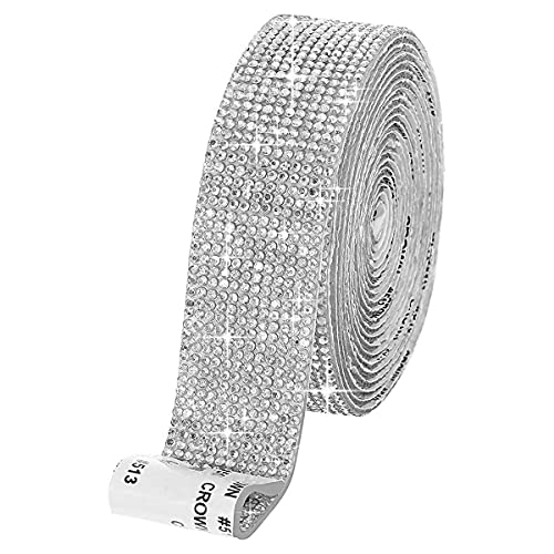 5 Stück Strassband, selbstklebend, Strassband, Strass, Kristall, selbstklebend, für Handwerk, Dekoration, Telefon, Auto, Basteln (Silber) von Sutowe