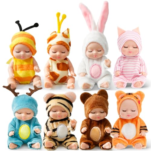 8 Stück Babypuppe, Mini Puppe, Mini Babypuppen, Newborn Reborn Baby, Mit Tieren Stil Kleidung ,Waschbares PVC-Material, Realistische Bewegliche Babypuppe, Puppenspielzeug für Mädchen und Kleinkinder 8 Stück Babypuppe, Mini Puppe, Mini Babypuppen, Newborn Reborn Baby, Mit Tieren Stil Kleidung ,Waschbares PVC-Material, Realistische Bewegliche Babypuppe, Puppenspielzeug für Mädchen und Kleinkinder von Sutowe