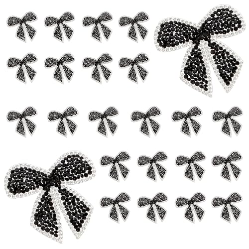 Sutowe 24 Stück Bow Knot Hingestone Patches Sparkling Rhingestone Exquisite Applikation für Jeans, Jacken, Taschen, Rucksäcke, Schuhe (24, Schwarz) von Sutowe