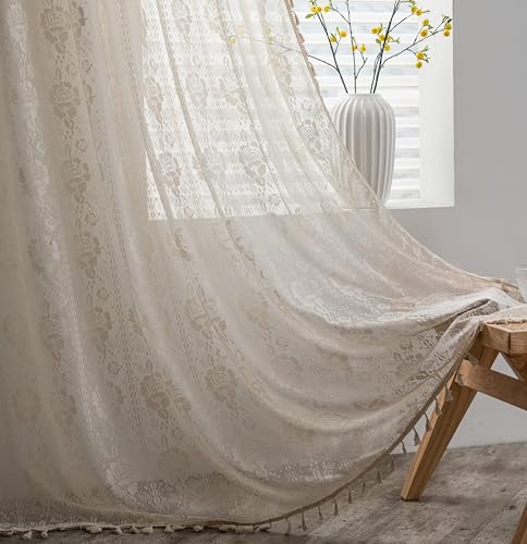 Sutuo Home Durchsichtige Boho-Vorhänge für Kinderzimmer, Schlafzimmer, Küche, böhmische Spitzenvorhänge, Häkelblumen, Stickerei, handgefertigt, gestrickte Quasten, Vintage-Chic, Bauernhaus Sutuo Home Durchsichtige Boho-Vorhänge für Kinderzimmer, Schlafzimmer, Küche, böhmische Spitzenvorhänge, Häkelblumen, Stickerei, handgefertigt, gestrickte Quasten, Vintage-Chic, Bauernhaus von Sutuo Home