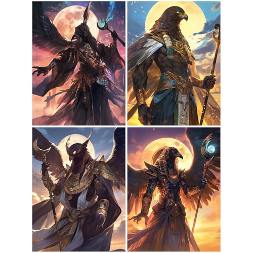 4 Stück Diamond Painting Anubis 20x30 cm, 5D Diamond Painting Erwachsene DIY Basteln Mädchen 10 Jahre, Bastelset Erwachsene Edelsteinkunst Mosaikherstellung Set, Dimonds Mond für Dekoration S50-Y von Suuiizaa