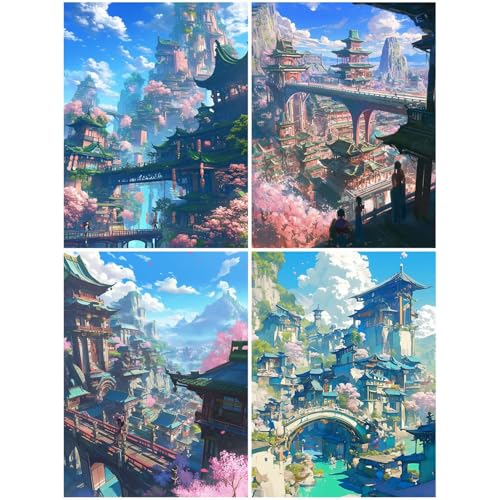 4 Stück Diamond Painting Landschaft 20x30 cm, 5D Diamond Painting Erwachsene DIY Basteln Mädchen 10 Jahre, Bastelset Erwachsene und Kinder Edelsteinkunst Mosaikherstellung Set, Dimonds Brücke S60-Y von Suuiizaa