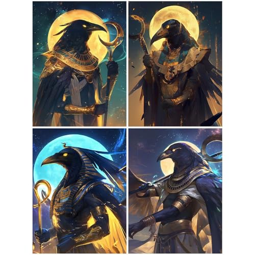 4er Diamond Painting Kinder Anubis 20x30 cm 5D Diamond Painting Set für Mädchen Jungs 6 8 10 DIY Mosaikherstellung Basteln Erwachsene Frauen, Mond Diamonds für Wohnzimmer, Büro, Wand Dekoration S1-Y von Suuiizaa