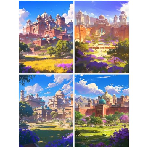 4er Diamond Painting Kinder Landschaft 20x30 cm 5D Diamond Painting Set für Mädchen 10 DIY Mosaikherstellung Basteln Erwachsene Frauen, Architektur Diamonds für Schlafzimmer, Büro, Dekoration S59-Y von Suuiizaa