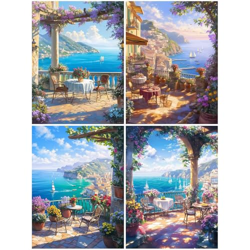 4er Diamond Painting Kinder Landschaft 20x30 cm 5D Diamond Painting Set für Mädchen Jungs 8 DIY Mosaikherstellung Basteln Erwachsene Frauen, Meer Diamonds für Wohnzimmer, Büro, Wand Dekoration S58-Y von Suuiizaa