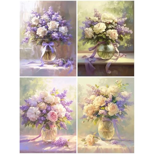 4er Diamond Painting Kinder Romantisch 20x30 cm 5D Diamond Painting Set für Mädchen Jungs 6 DIY Mosaikherstellung Basteln Erwachsene Frauen, Blume Diamonds für Wohnzimmer, Büro, Wand Dekoration S72-Y von Suuiizaa