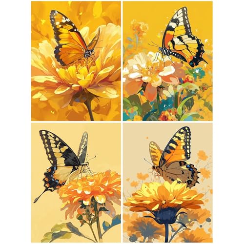4er Diamond Painting Kinder Schmetterling 20x30 cm 5D Diamond Painting Set für Mädchen 10 DIY Mosaikherstellung Basteln Erwachsene Frauen, Chrysantheme Diamonds für Wohnzimmer, Büro, Dekoration S64-Y von Suuiizaa