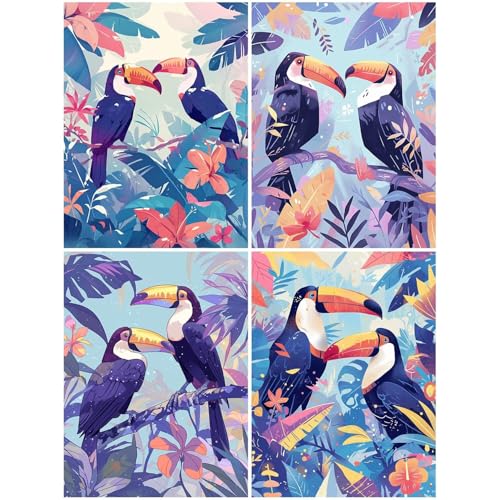 4er Diamond Painting Kinder Tier 20x30 cm 5D Diamond Painting Set für Mädchen Jungs 6 DIY Mosaikherstellung Basteln Erwachsene Frauen, Pflanzen Diamonds für Wohnzimmer, Schlafzimmer, Dekoration S57-Y von Suuiizaa