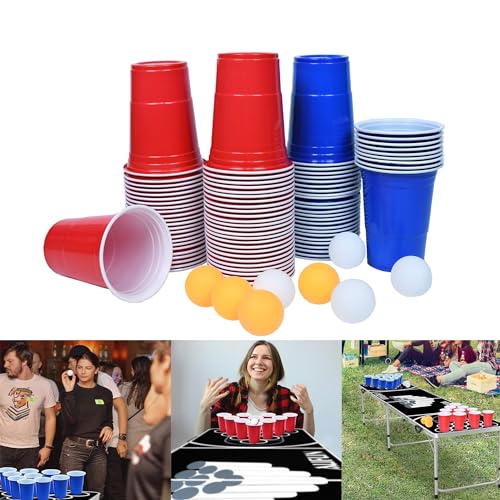 Suusolny Bierpong Becher Set Beer Pong Becher mit Enthält 200 Becher (16oz) & 20 Bällen Partybecher Trinkbecher Mehrwegbecher Plastikbecher für Party Geburtstag Party Trinkspiele Partyspiel von Suusolny