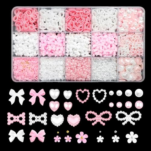 1000 Stück 3D Nageldekorations Sets, 8 Farbe Schleifen Nagel Charms, Blumen Stern Herz Nagel Deko Nagelstecker Strasssteine für Manicure DIY Crafts Jewelry Accessories von Suxgumoe