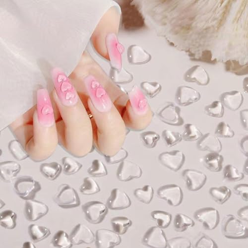 3D Herz Nail Art Charms, 200 Stück Klar Acryl Herz Form Nagel Strass Niedliche Flatback Nail Art Dekorationen für Frauen Mädchen Charms Nageldekorationen Zubehör (5mm 6mm) von Suxgumoe