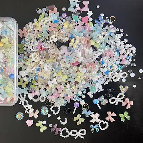 Nail Art Dekoration, 400 Stück Multi Shapes Heart Bowknot Pearls Nail Decorations, Aurora Flatback Bear Butterfly Nail Gems for Manicure DIY Crafts Jewelry Accessories (Mix-D) Nail Art Dekoration, 400 Stück Multi Shapes Heart Bowknot Pearls Nail Decorations, Aurora Flatback Bear Butterfly Nail Gems for Manicure DIY Crafts Jewelry Accessories (Mix-D) von Suxgumoe