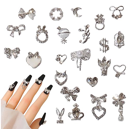 Luxus Silber Nagel Charms, 24 Stück Legierung Nailart Anhänger 3D Herz Kaninchen Bogen Blume Nägel Schmuck Metall Nagel Schmuck Strasssteine für DIY Nail Art Zubehör Frauen nägel Deko Luxus Silber Nagel Charms, 24 Stück Legierung Nailart Anhänger 3D Herz Kaninchen Bogen Blume Nägel Schmuck Metall Nagel Schmuck Strasssteine für DIY Nail Art Zubehör Frauen nägel Deko von Suxgumoe
