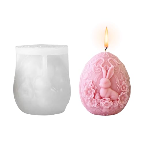 Ostern Kaninchen Silikonformen, 3D Silikonformen Gießformen Osterhase, Hase Ostern Kerzengießformen for DIY Kerzen Sojawachs Kerzen Handwerk (Kanincheneierform A) von Suxgumoe
