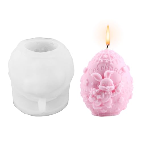 Ostern Kaninchen Silikonformen, 3D Silikonformen Gießformen Osterhase, Hase Ostern Kerzengießformen for DIY Kerzen Sojawachs Kerzen Handwerk (Kanincheneierform B) von Suxgumoe
