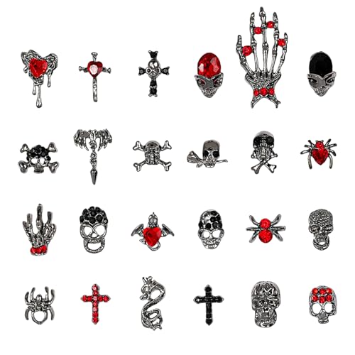 Schädel Nagel Kunst Charms, 48 Stück Metall Punk Nail Art Strass, Legierung Herz Schädel Spinne Hand Nagel Kunst Dekorationen für Halloween Party Versorgung Nägel DIY Dekoration (Dunkel 48 Stück) Schädel Nagel Kunst Charms, 48 Stück Metall Punk Nail Art Strass, Legierung Herz Schädel Spinne Hand Nagel Kunst Dekorationen für Halloween Party Versorgung Nägel DIY Dekoration (Dunkel 48 Stück) von Suxgumoe