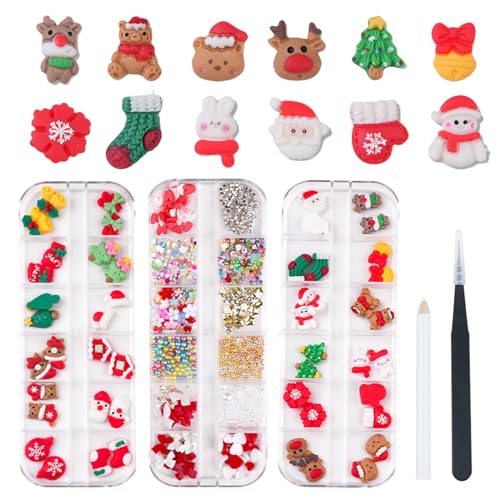 Weihnachten Nagel Charms, 3 Boxen schneeflocken Weihnachtsbaum Weihnachtsmann Socken Elch Nagel Edelsteine, Schleife Herz Nail Stresssteine für DIY Maniküre Nagelkunst Salon Dekoration Weihnachten Nagel Charms, 3 Boxen schneeflocken Weihnachtsbaum Weihnachtsmann Socken Elch Nagel Edelsteine, Schleife Herz Nail Stresssteine für DIY Maniküre Nagelkunst Salon Dekoration von Suxgumoe