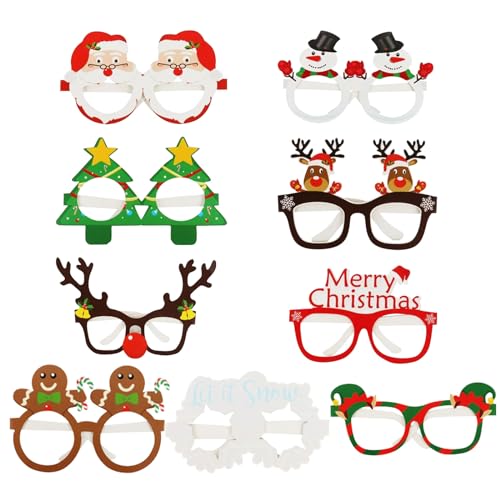 Weihnachtsbrillen, 9 Stück, Weihnachts-Foto-Requisiten, niedliche Brillenrahmen, Glitzer-Urlaubsparty-Brille, Dekoration, Zubehör für Erwachsene, Kinder, Geschenk, Weihnachten, Urlaub, Party, von Suxgumoe