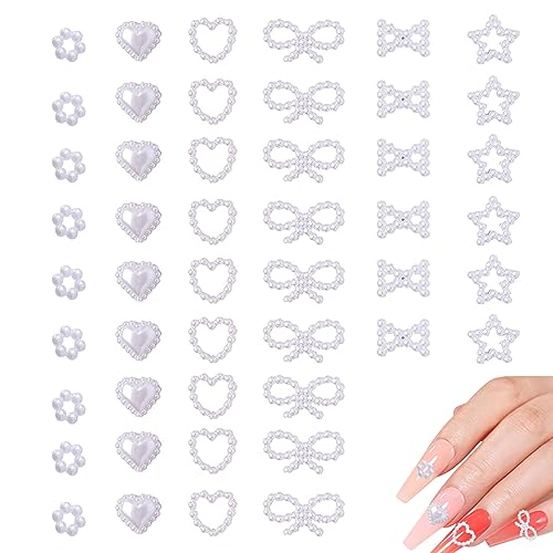 Weiße Perlen Nagel Charms, 200 Stück 3D Multi-Form Acryl Herz Stern Bowknot Nagel Dekoration für Maniküre DIY Handwerk Schmuck Kleidung Schuhe Zubehör von Suxgumoe