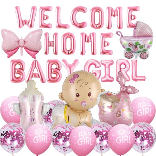 Babyparty Deko Mädchen Welcome Home Baby Girl Ballons Set Gender Reveal Ballon Willkommen Zuhause Deko für Baby Shower Willkommen Zurück Gender Reveal Party von Suynauetev