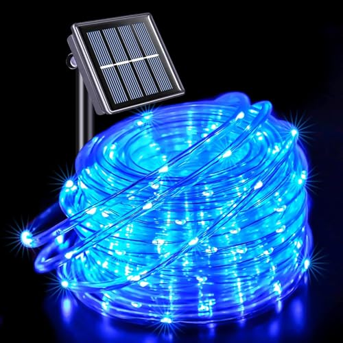 Suyoo Solar-Lichterkette für den Außenbereich, wasserdicht, LED-Lichterkette, Weihnachtsbeleuchtung, 12 m, 100 LEDs, 8 Modi, Röhrenlicht für Garten, Hochzeit, Party, Weihnachtsdekoration (blau) von Suyoo