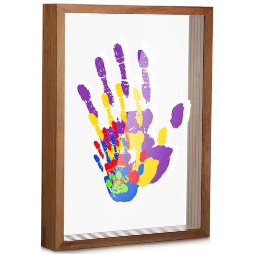 Suzile Familien-Handabdruck-Set, DIY-Kunstdruck, Holzrahmen mit 5 Schichten, transparenten Acrylplatten mit 6 Farben, 5 Pinseln, 5 Stiften, Familiengeschenke für frischgebackene und werdende Eltern, von Suzile