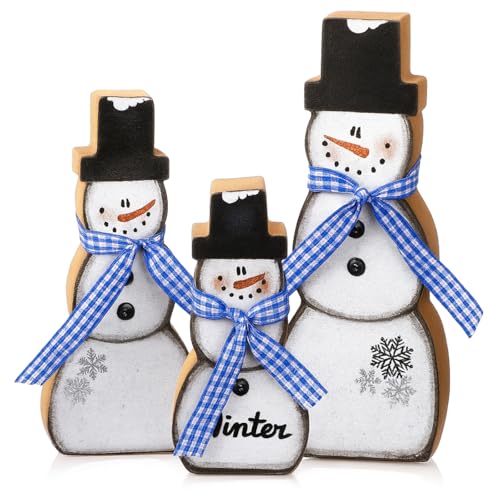 Suzile Weihnachts-Schneemann-Tischdekoration, Winter-Schneemann, Tafelaufsatz, Blockschilder, gestufte Tablett, Desktop-Figur für den Innenbereich, Kamin, Kaminsims, Heimdekoration, Urlaub von Suzile