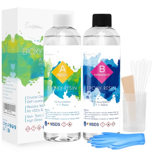 Epoxidharz, 600ml/21oz Glasklar Epoxidharz mit Härter 1: 1 Verhältnis mit Handschuh, Messbecher, Holzstäbchen, Pipetten, Geruchsarm Epoxidharz Gießharz für Kunstgießharz, Schmuck, Tischplatte Epoxidharz, 600ml/21oz Glasklar Epoxidharz mit Härter 1: 1 Verhältnis mit Handschuh, Messbecher, Holzstäbchen, Pipetten, Geruchsarm Epoxidharz Gießharz für Kunstgießharz, Schmuck, Tischplatte von Suzzam