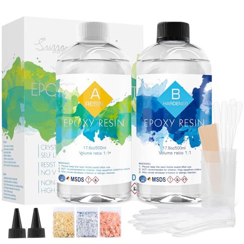 Epoxidharz Set 1L/35.2oz Epoxidharz mit Härter 1: 1 Verhältnis Glasklar Gießharz mit Goldfolie, Handschuh, Messbecher, Holzstäbchen, Pipetten, Tropfdüse Harz Gießen Set für Holz, Schmuckherstellung Epoxidharz Set 1L/35.2oz Epoxidharz mit Härter 1: 1 Verhältnis Glasklar Gießharz mit Goldfolie, Handschuh, Messbecher, Holzstäbchen, Pipetten, Tropfdüse Harz Gießen Set für Holz, Schmuckherstellung von Suzzam