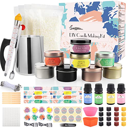 Kerzen Selber Machen Set, DIY Kerzenherstellung Set für Erwachsene Kinder, kerzen gießen Zubehör mit Sojawachs, kerzendosen, Duftöl, Farbstoffen, Aufkleber Kerzen Selber Machen Set, DIY Kerzenherstellung Set für Erwachsene Kinder, kerzen gießen Zubehör mit Sojawachs, kerzendosen, Duftöl, Farbstoffen, Aufkleber von Suzzam