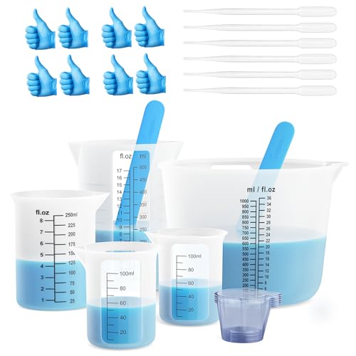 Silikon Messbecher set für Harz, klare 2 Skalen 1000&500&250&100ml Messbecher, Silikon Rührstäbchen, wiederverwendbares und leicht zu reinigen Epoxidharz zubehör zum Harzmischen, Formen Silikon Messbecher set für Harz, klare 2 Skalen 1000&500&250&100ml Messbecher, Silikon Rührstäbchen, wiederverwendbares und leicht zu reinigen Epoxidharz zubehör zum Harzmischen, Formen von Suzzam