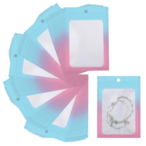 Svaldo Blau-rosa Schmuckbeutel, 100 Stück, Musterbeutel für kleine Unternehmen, Ring, Ohrringe, Halskette, Armband, Schlüsselanhänger, Lipgloss-Verpackung, 9,5 x 12 cm, 3 mm von Svaldo