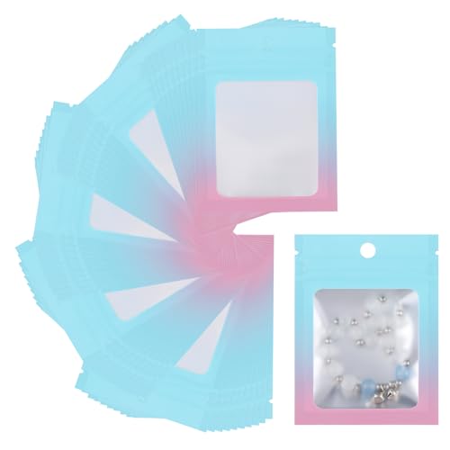 Svaldo Kleine Mylar-Taschen mit Fenster, Blau, Rosa, 100 Stück, kleine Verpackungsbeutel für Proben, Schmuck, Ring, Ohrringe, Armbandverpackung, 6,5 x 7 cm, 3 mm von Svaldo