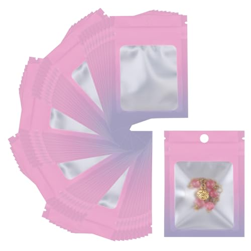 Svaldo Rosa Lila Mini Druckverschlussbeutel, 100 Stück, Verpackungsbeutel für kleine Unternehmen, Probe, Schmuck, Ring, Ohrringe, Armbandverpackung, 6,5 x 7 cm, 3 mm von Svaldo
