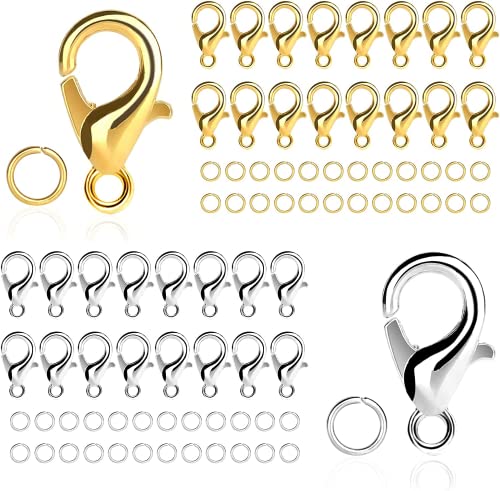 100 Stück Karabinerverschluss und 200 Stück offene Sprungringe, Verschlüsse Armband Set, Halskette (Gold und Silber) von Svalor