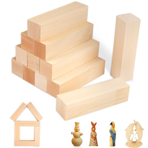 12 Stück Schnitzholz Linde, Lindenholz zum Schnitzen, Holzblöcke Unbehandelt, Holzklötzchen zum Basteln für kinder Erwachsene DIY Schnitzen (10 x 2,5 x 2,5 cm) von Svalor