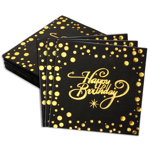 40 Stück Servietten Geburtstag, Happy Birthday Servietten Schwarz Gold, Papierservietten Tischdekoration für Junge Mädchen Geburtstag Party Feiern Deko - 33 x 33cm 40 Stück Servietten Geburtstag, Happy Birthday Servietten Schwarz Gold, Papierservietten Tischdekoration für Junge Mädchen Geburtstag Party Feiern Deko - 33 x 33cm von Svalor