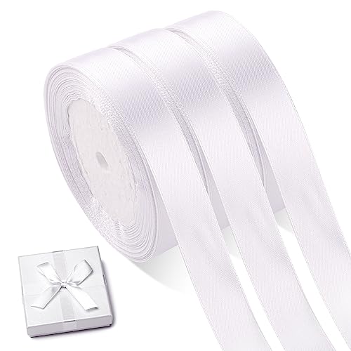 66m x 20mm Satinband Weiss, 3 Rollen Doppelseitig Geschenkband Weiß, Schleifenband Weiss Dekoband Bänder für Hochzeit Kommunion Geburtstag Bastelarbeiten (22m/Rollen) von Svalor