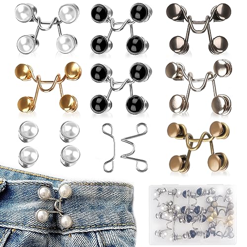 8 Paare Knöpfe Hosen Enger Machen, 2 Stile Einstellbar Hosenbund Enger Machen, Pearl Jean Knopfnadeln, Hose Enger Machen Clip, Verstellbare Jeansknöpfe für Hosen Jeans Damen Rock 8 Paare Knöpfe Hosen Enger Machen, 2 Stile Einstellbar Hosenbund Enger Machen, Pearl Jean Knopfnadeln, Hose Enger Machen Clip, Verstellbare Jeansknöpfe für Hosen Jeans Damen Rock von Svalor