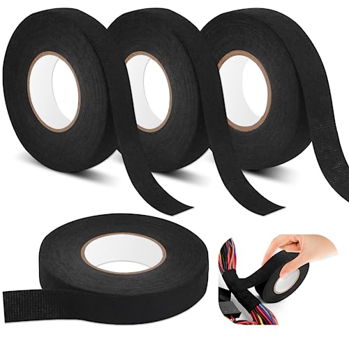 Gewebeband Schwarz 4 Stück, Kabelbaum Klebeband 2 Größen, Isolierband Schwarz Klebeband Textilklebeband Selbstklebendes für Kabelbäume, Haushalt Kfz Motorrad (19mm x 15m/15mm x 15m) von Svalor