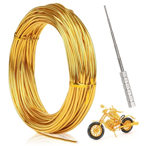 Basteldraht 2mm x 30m, 1 Rollen Aluminiumdraht Gold mit Coil Jig Tool, Draht zum Basteln Schmuckdraht Bindedraht für Schmuckherstellung Handwerk Modellbau Armaturen und Skulptur (Golden) von Svalor