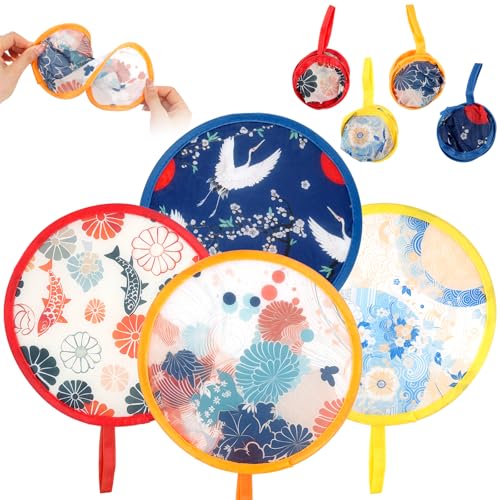 Faltbarer Handfächer Set, 4 Stück Runder Fächer, Tragbar Pop-Up-Fächer mit Japanische Muster, Sommer Japanische fächer für Kühlung, Hochzeit und Heim Dekoration, Festival Party Faltbarer Handfächer Set, 4 Stück Runder Fächer, Tragbar Pop-Up-Fächer mit Japanische Muster, Sommer Japanische fächer für Kühlung, Hochzeit und Heim Dekoration, Festival Party von Svalor