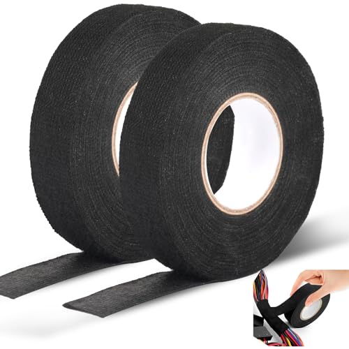 Gewebeband Schwarz 2 Stück, Kabelbaum Klebeband, Isolierband Schwarz Klebeband Textilklebeband Selbstklebendes für Kabelbäume, Haushalt Kfz Motorrad (19mm x 15m) von Svalor