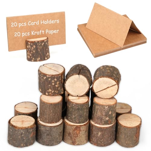 Kartenhalter Holz, 20 Stück Tischkartenhalter mit 20 Stück Kraftpapier Tischkarten, Fotohalter Holz, Menükartenhalter für Hochzeiten, Restaurants, Bankette, Party Kartenhalter Holz, 20 Stück Tischkartenhalter mit 20 Stück Kraftpapier Tischkarten, Fotohalter Holz, Menükartenhalter für Hochzeiten, Restaurants, Bankette, Party von Svalor