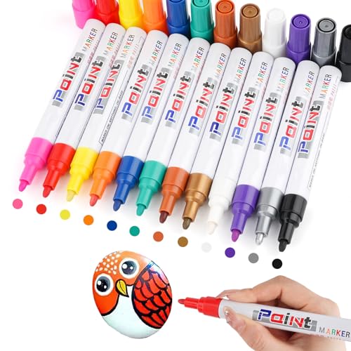 Permanent Marker Wasserfeste Stifte, 12 Pcs Bunt Lackstift Stifte, Schnell Trocknend Glasstift, Permanent Lackmarker Set für Kunststoff, Karton, Holz, Metall, Leinwand Permanent Marker Wasserfeste Stifte, 12 Pcs Bunt Lackstift Stifte, Schnell Trocknend Glasstift, Permanent Lackmarker Set für Kunststoff, Karton, Holz, Metall, Leinwand von Svalor