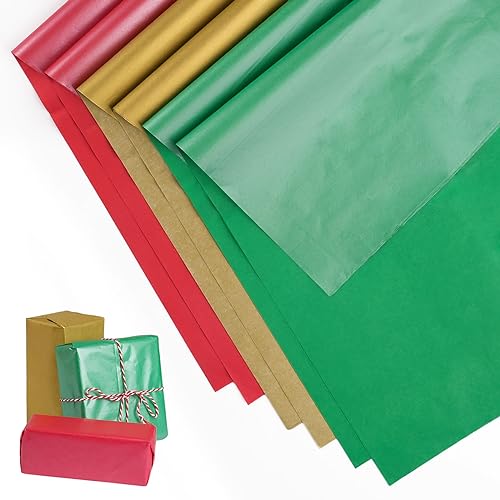 Weihnachtspapier, Seidenpapier, 35 x 50 cm, 60 Blatt, Weihnachtspapier, farbige Verpackung (rot, gold und grün) von Svalor