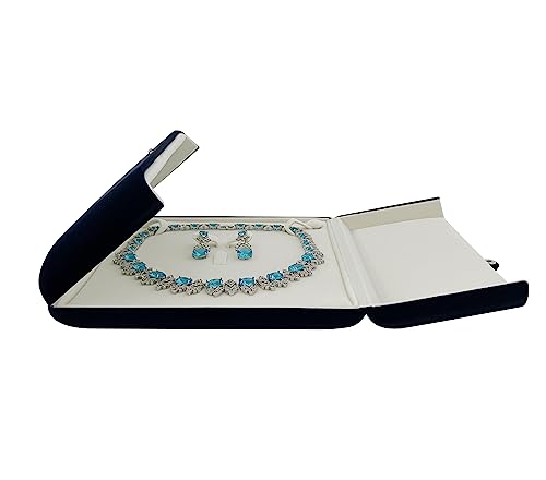 Svea Display Hochwertige schöne marineblaue Samt-Schmuckschatulle für große Halsketten und Ohrringe als Set, Perlenkettenstränge, Präsentation, einzigartiges Design von Svea Display