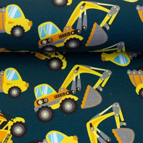 French Terry Sommersweat Baufahrzeuge - 2 Farben – Ökotex zertifiziert – elastischer Sweatstoff – ideal für Kinderkleidung wie Hoodies, Shirts, Hosen – Meterware (smaragd) (petrol) von Swafing