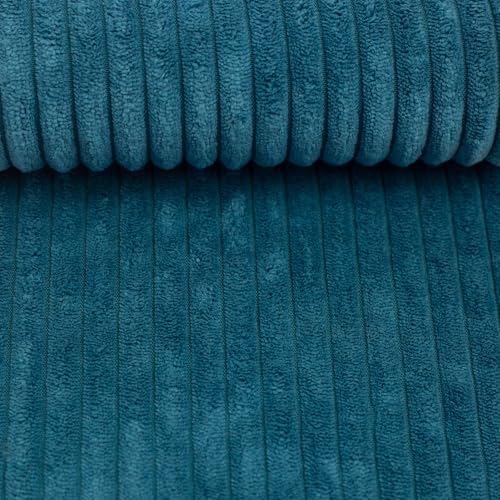 Polsterstoff Cord-Samt WANJA – Rippenbreite 1 cm – Abriebfest >90.000 Zyklen – kräftige Farben – 100 % Polyester – Möbelstoff & Taschenstoff (Petrol) von Swafing